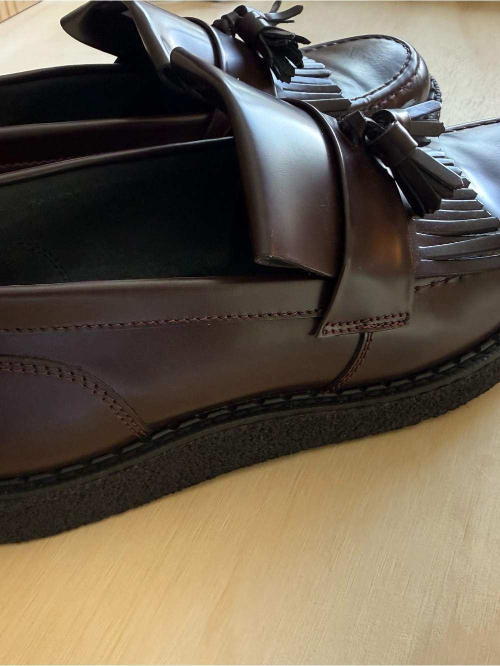 Fred Perry Men's Tassel Loafers in Burgundy Brown George Cox collaboration - Picture 7 of 9